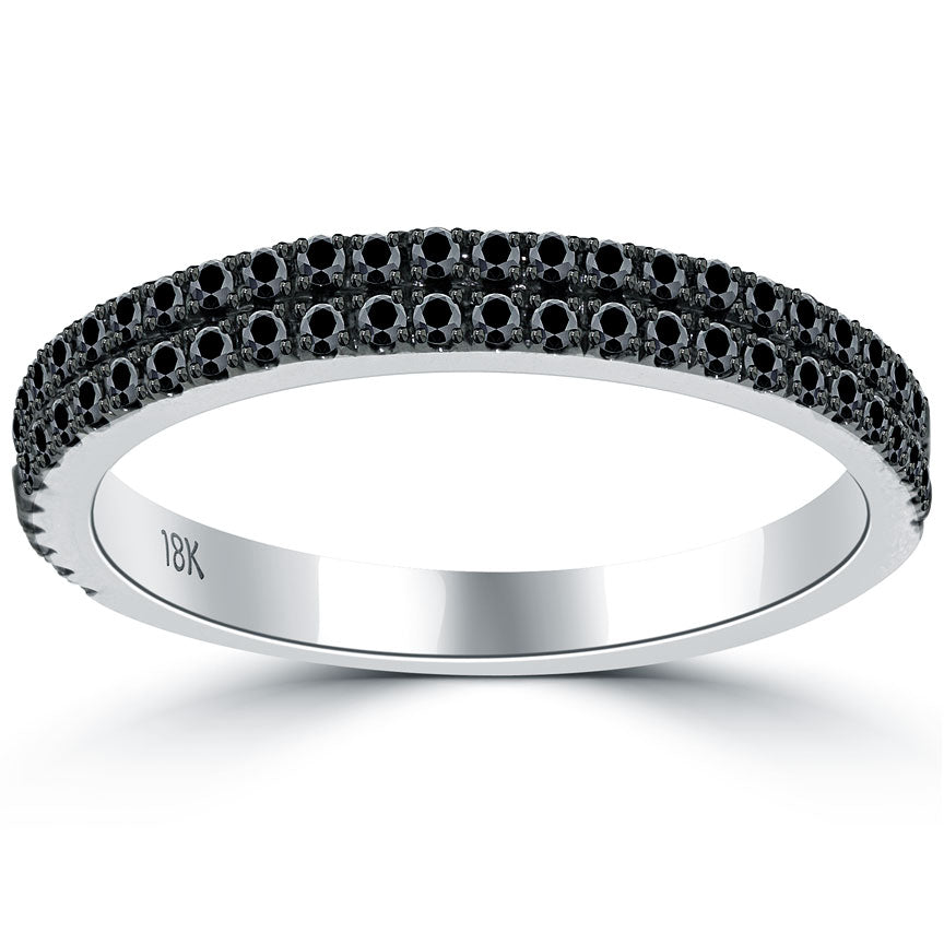 0.80ctw Black Diamond Wedding Band Ring Micro Pave 14k White Gold