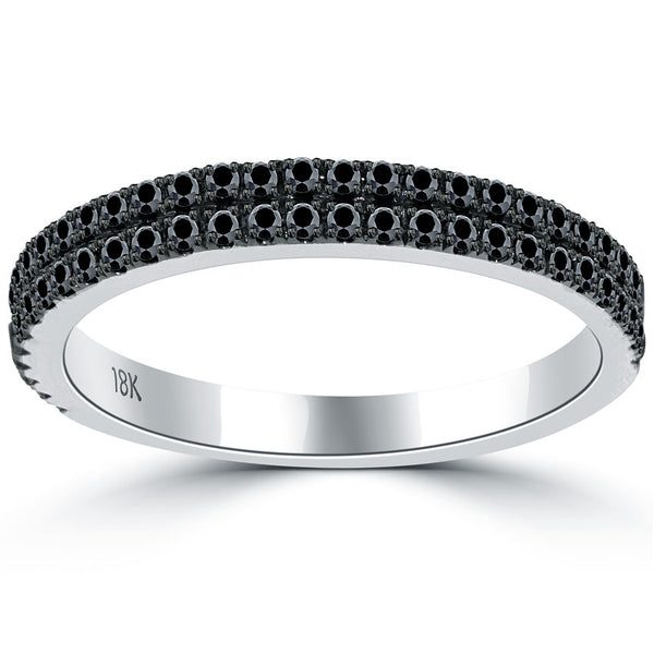 0.80ctw Black Diamond Wedding Band Ring Micro Pave 14k White Gold