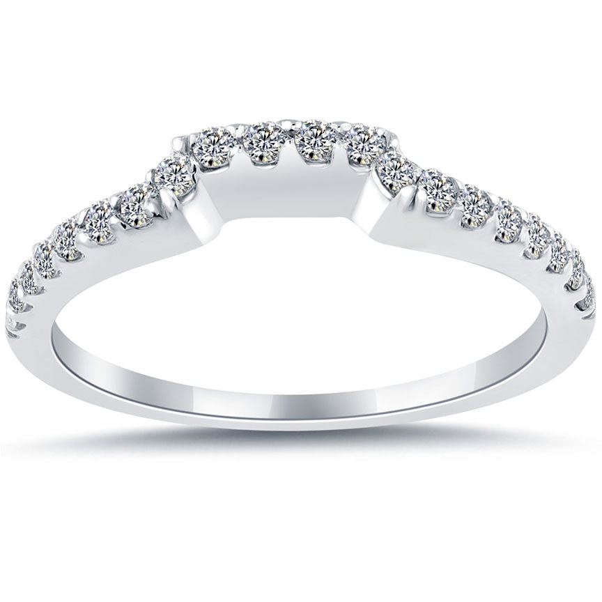 0.34 Carat Custom Curve Matching Diamond Wedding Band Ring 18k White Gold
