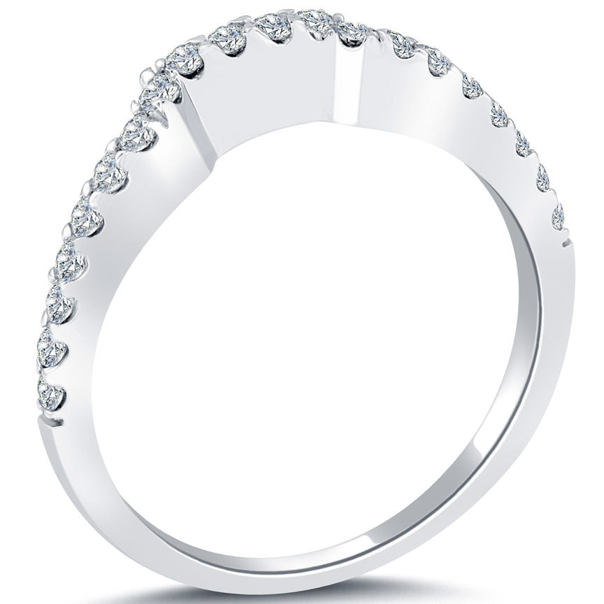 0.34 Carat Custom Curve Matching Diamond Wedding Band Ring 18k White Gold