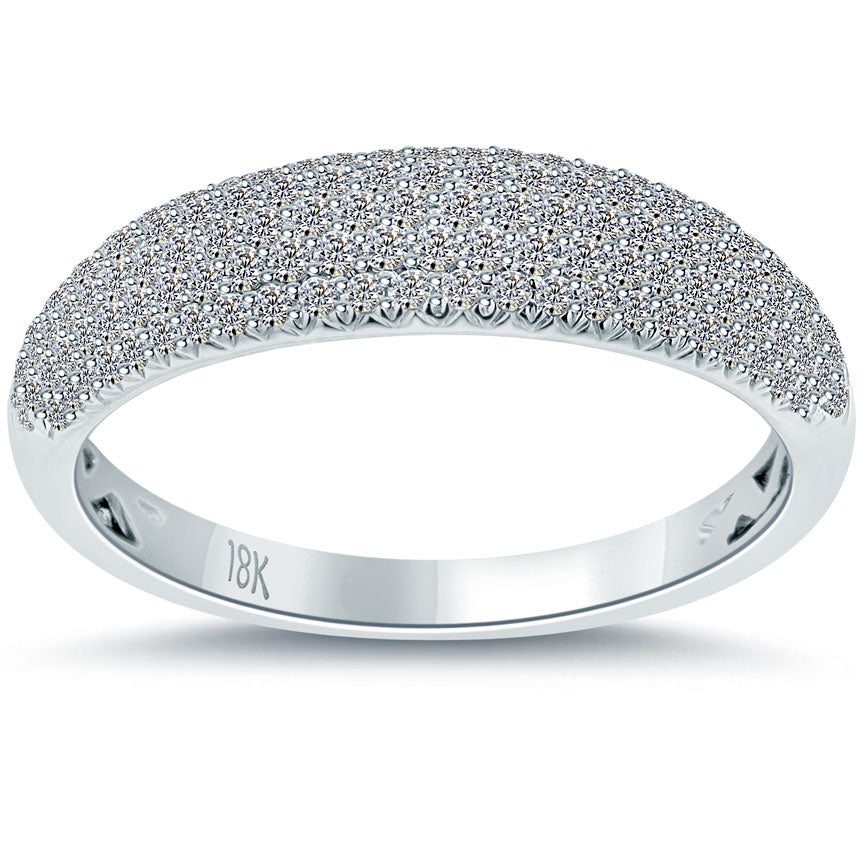 0.68 Carat F-VS1 Micro Pave Diamond Wedding Band Ring 18k White Gold