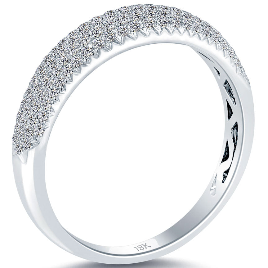 0.68 Carat F-VS1 Micro Pave Diamond Wedding Band Ring 18k White Gold