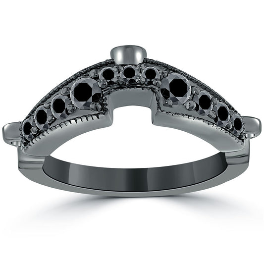 0.95 Carat Matching Black Diamond Wedding Band Ring With Curve 14k Black Gold