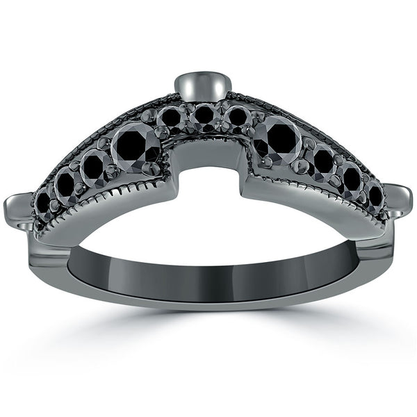 0.95 Carat Matching Black Diamond Wedding Band Ring With Curve 14k Black Gold