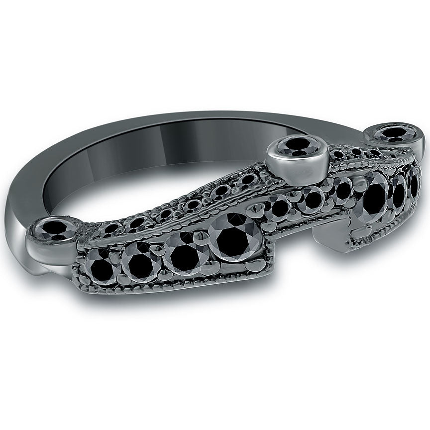 0.95 Carat Matching Black Diamond Wedding Band Ring With Curve 14k Black Gold