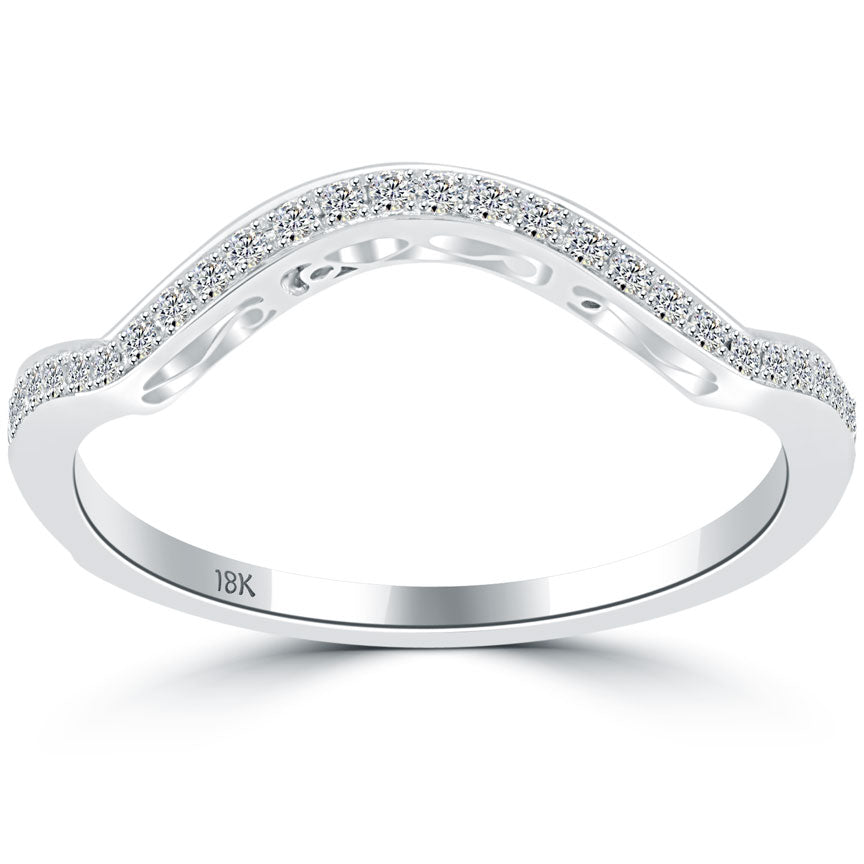 0.25 Carat Custom Curve Matching Diamond Wedding Band Ring 18k White Gold