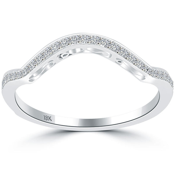 0.25 Carat Custom Curve Matching Diamond Wedding Band Ring 18k White Gold