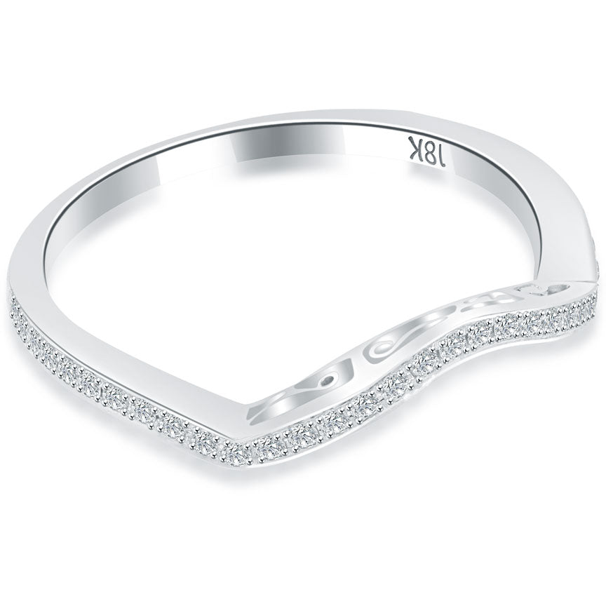 0.25 Carat Custom Curve Matching Diamond Wedding Band Ring 18k White Gold
