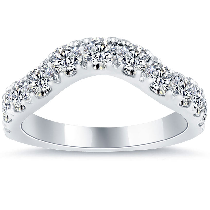 2.20 Carat F-VS2 Custom Curve Matching Diamond Wedding Band Ring 18k White Gold