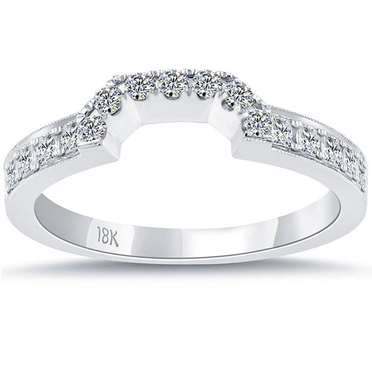 0.40 Carat F-VS1 Custom Curve Matching Diamond Wedding Band Ring 18k White Gold