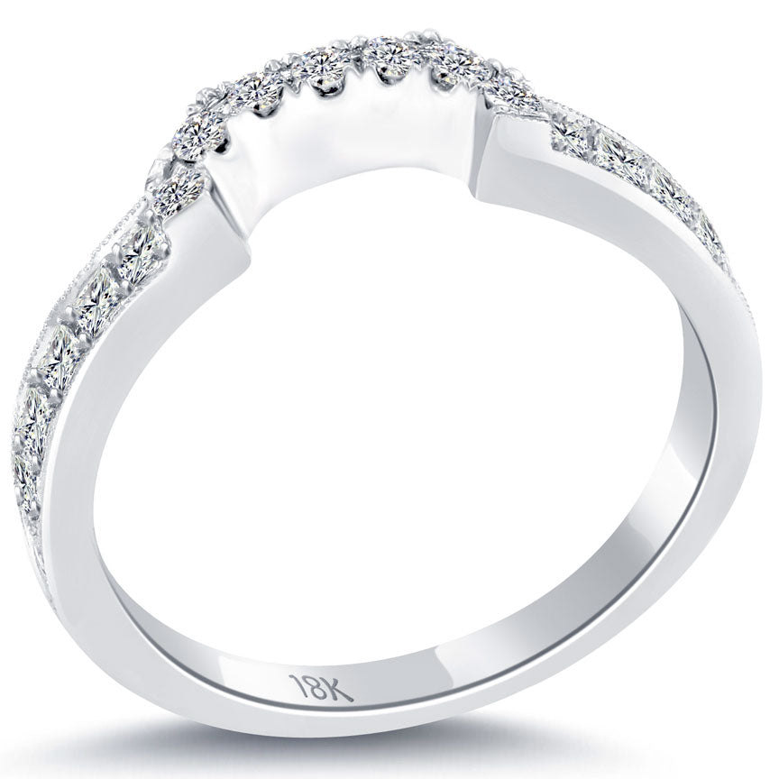 0.40 Carat F-VS1 Custom Curve Matching Diamond Wedding Band Ring 18k White Gold