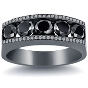 Carat Natural Black White Diamond Mens Wedding Band Ring
