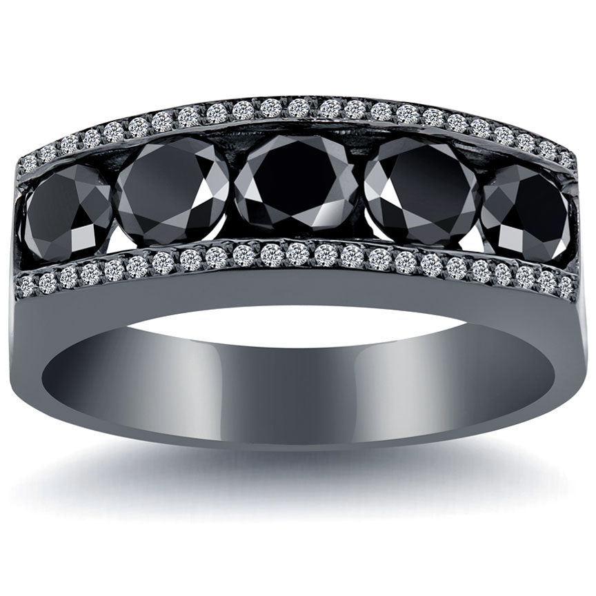 Mens black wedding band with white diamonds Clearance