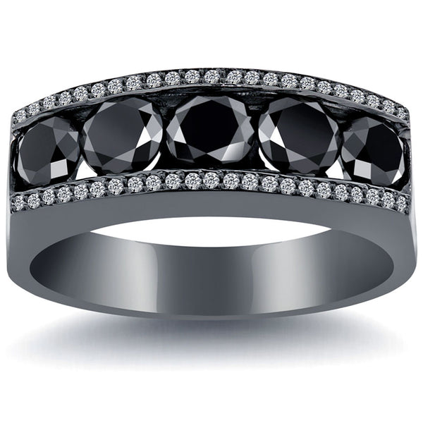 4.25ctw Natural Black & White Diamond Mens Wedding Band Ring 14k Black Gold