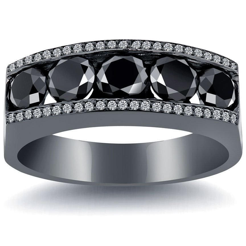 4.25 Carat Natural Black & White Diamond Mens Wedding Band Ring 14k Black Gold