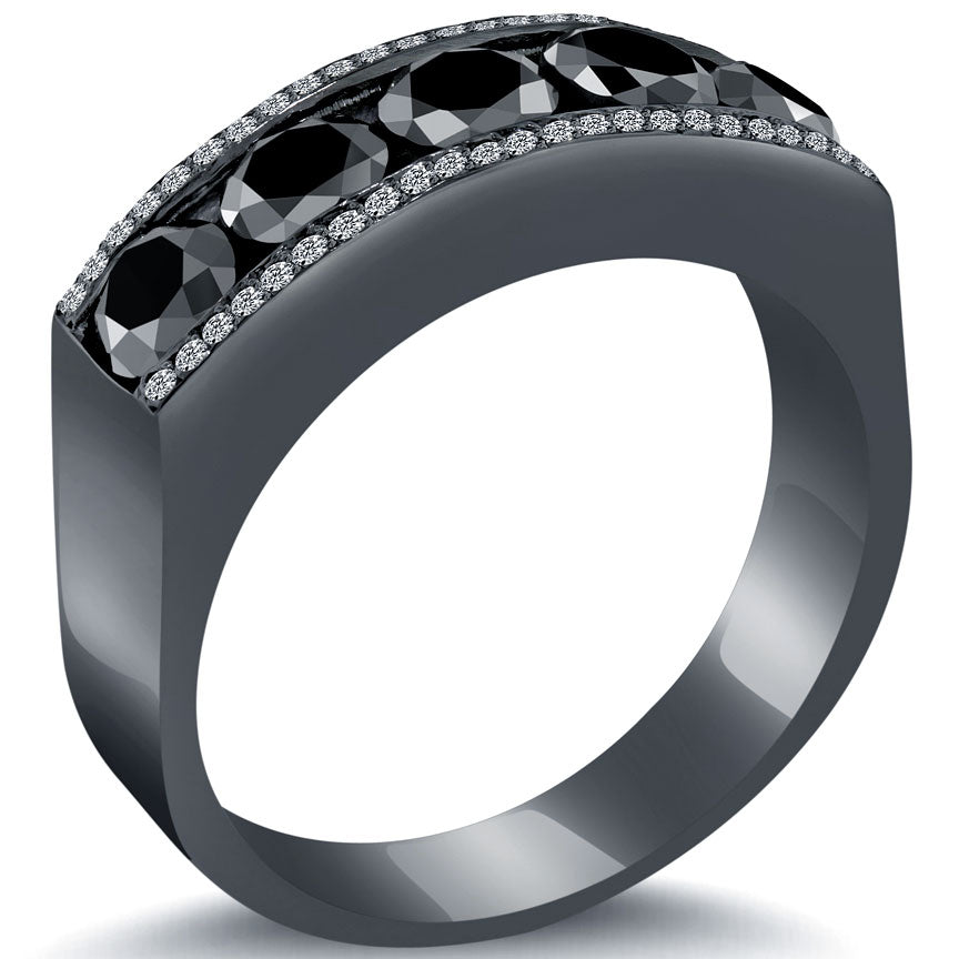 4.25ctw Natural Black & White Diamond Mens Wedding Band Ring 14k Black Gold