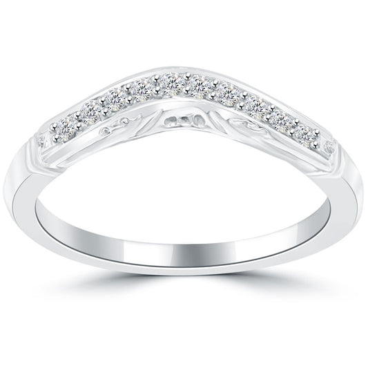 0.28 Carat Custom Curve Matching Diamond Wedding Band Ring 14k White Gold
