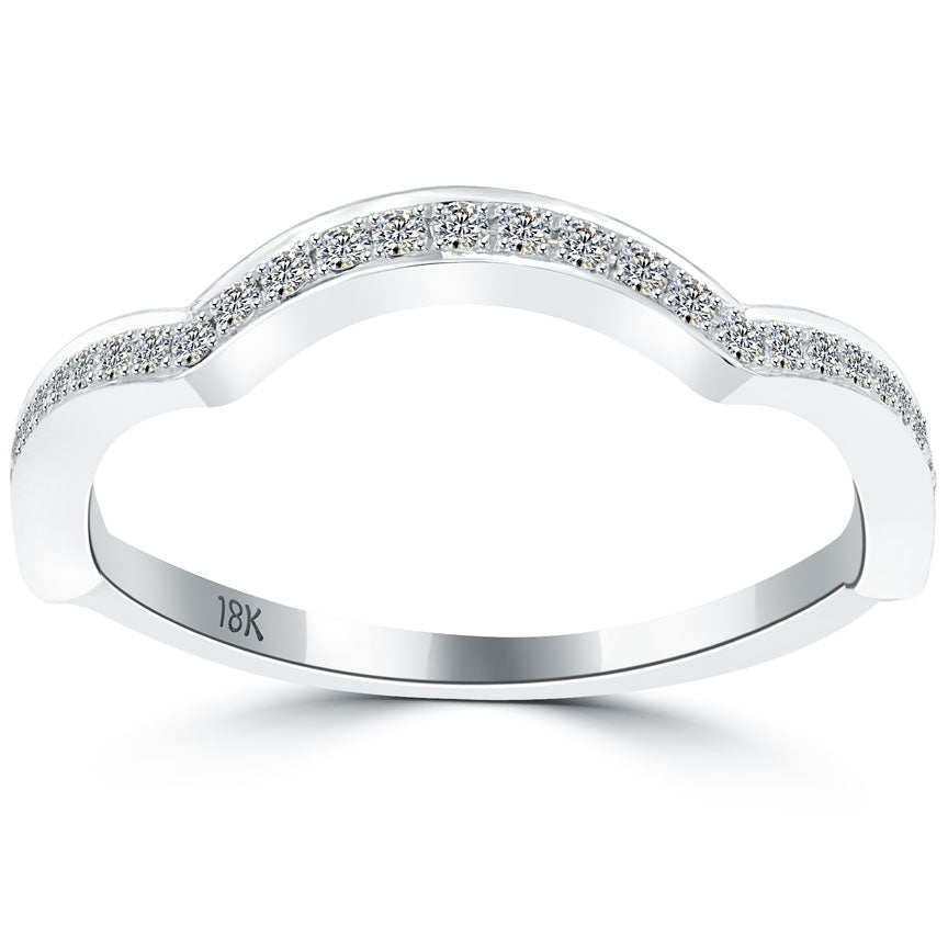 0.26 Carat Custom Curve Matching Diamond Wedding Band Ring 18k White Gold