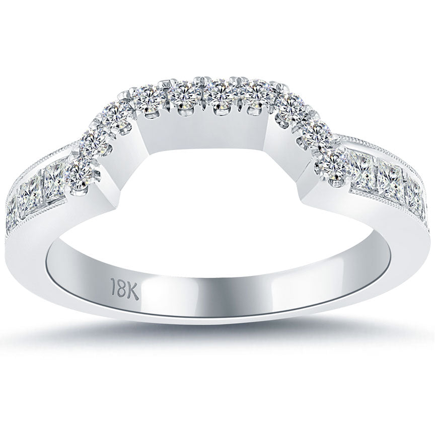 0.80 Carat Custom Curve Matching Diamond Wedding Band Ring 18k White Gold