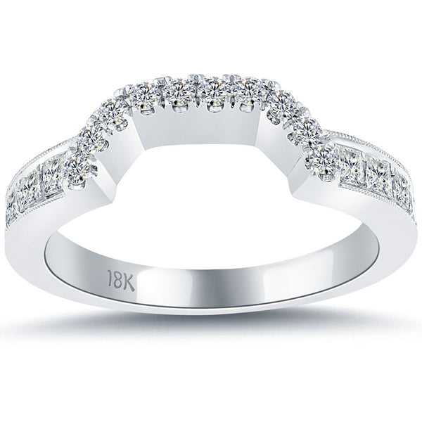 0.80 Carat Custom Curve Matching Diamond Wedding Band Ring 18k White Gold