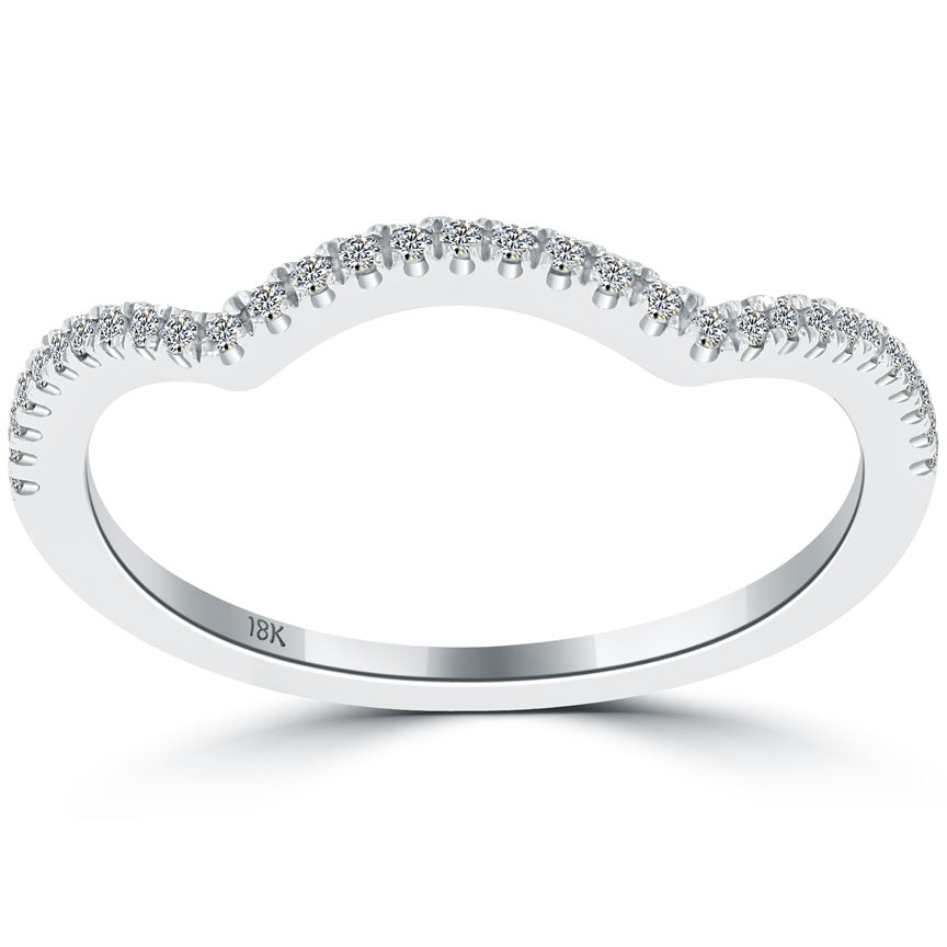 0.16 Carat Custom Curve Matching Diamond Wedding Band Ring 18k White Gold