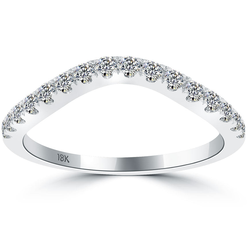 0.33 Carat Custom Curve Matching Diamond Wedding Band Ring 18k White Gold