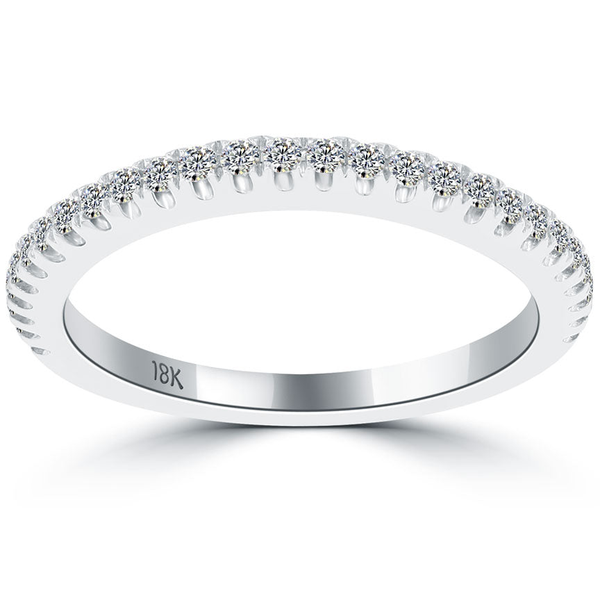 0.28 Carat Custom Curve Matching Diamond Wedding Band Ring 18k White Gold