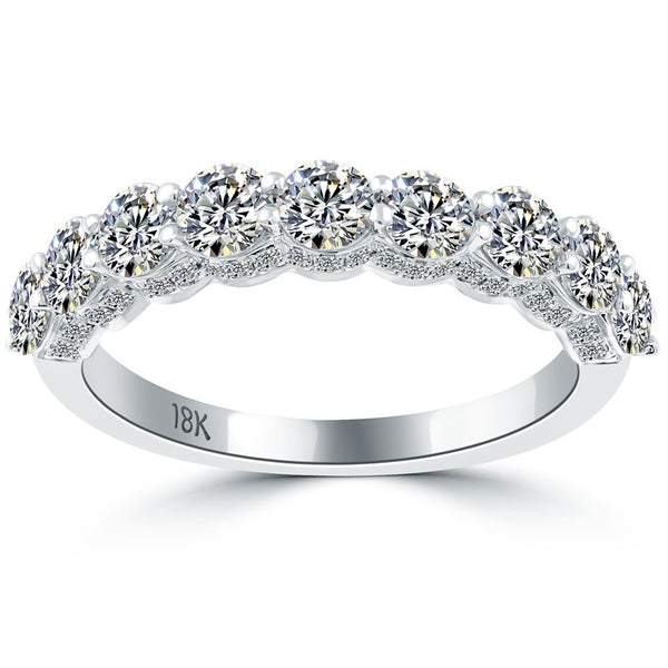 2.10ctw F-VS Micro Pave Diamond Wedding Band 14k White Gold Anniversary Ring