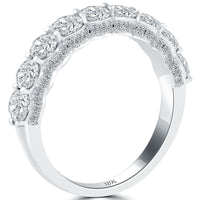 2.10 Carat F-VS Micro Pave Diamond Wedding Band 14k White Gold Anniversary Ring