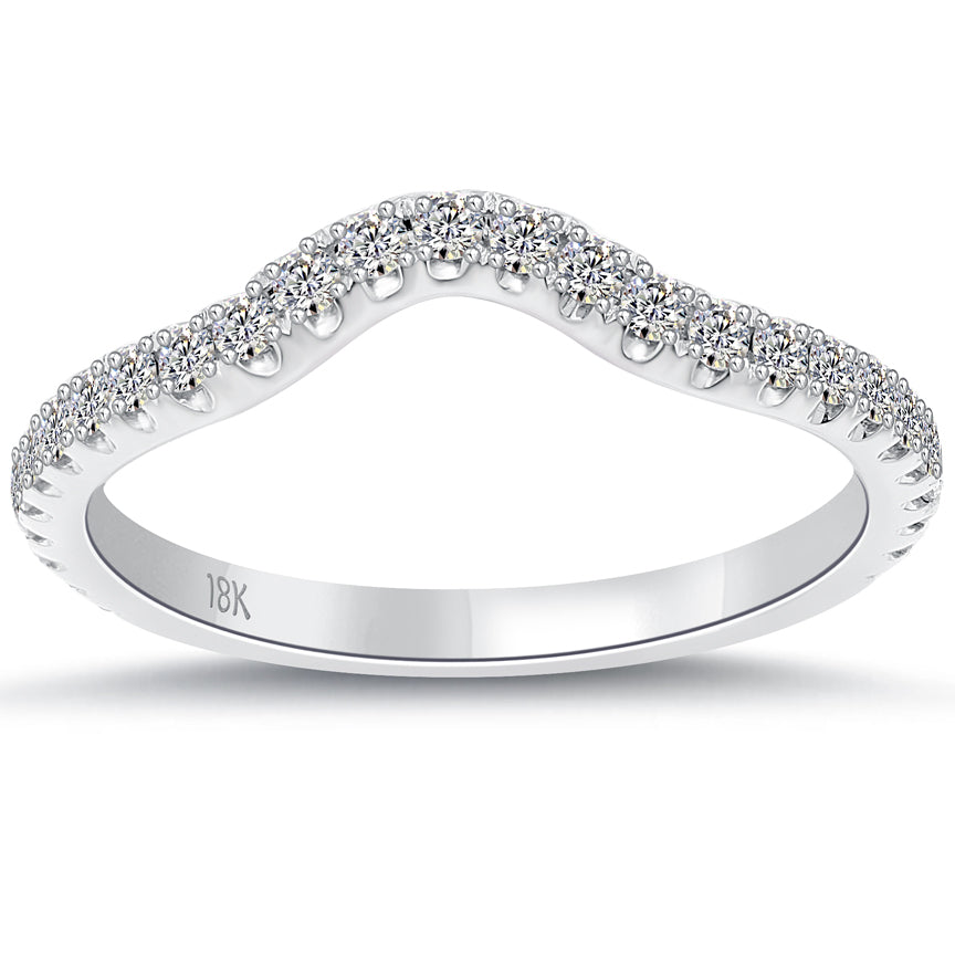 0.42 Carat Custom Curve Matching Diamond Wedding Band Ring 18k White Gold