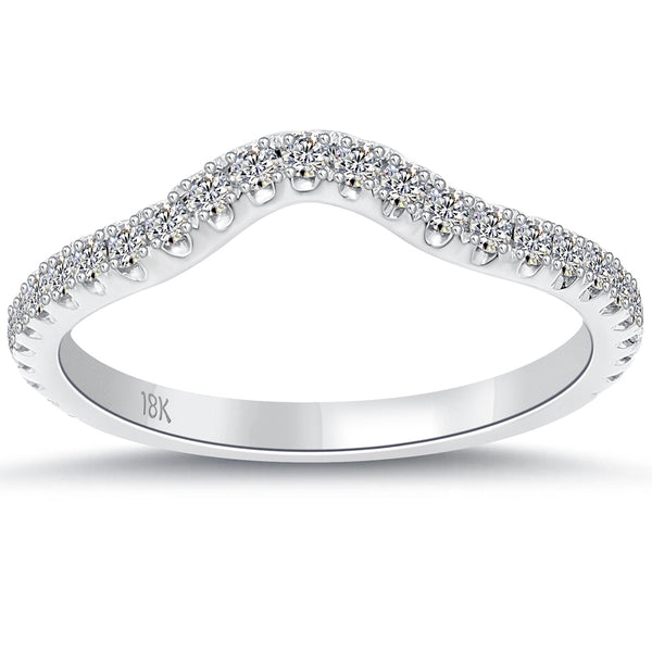 0.42 Carat Custom Curve Matching Diamond Wedding Band Ring 18k White Gold