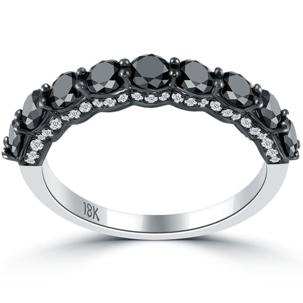 2.10ctw Black & White Diamond Wedding Band Ring Micro Pave 14k White Gold