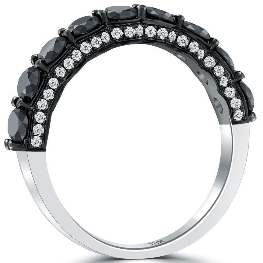 2.10ctw Black & White Diamond Wedding Band Ring Micro Pave 14k White Gold