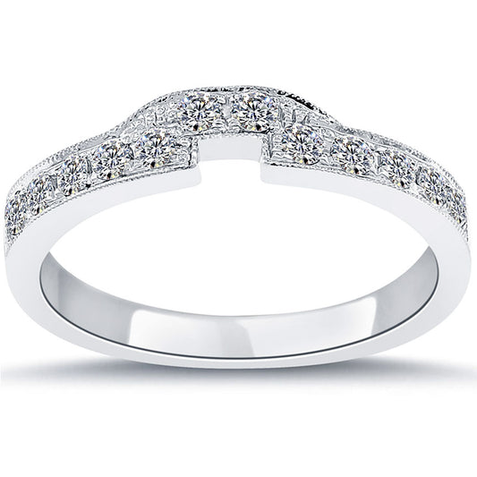 0.30 Carat Custom Curve Matching Diamond Wedding Band Ring 14k White Gold