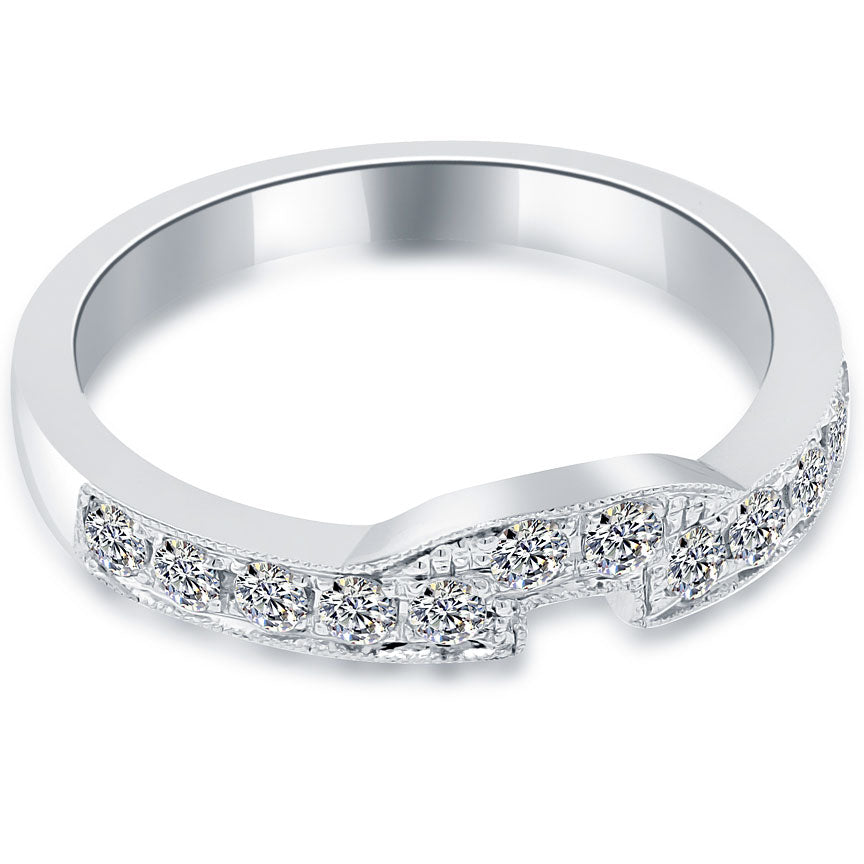 0.30 Carat Custom Curve Matching Diamond Wedding Band Ring 14k White Gold