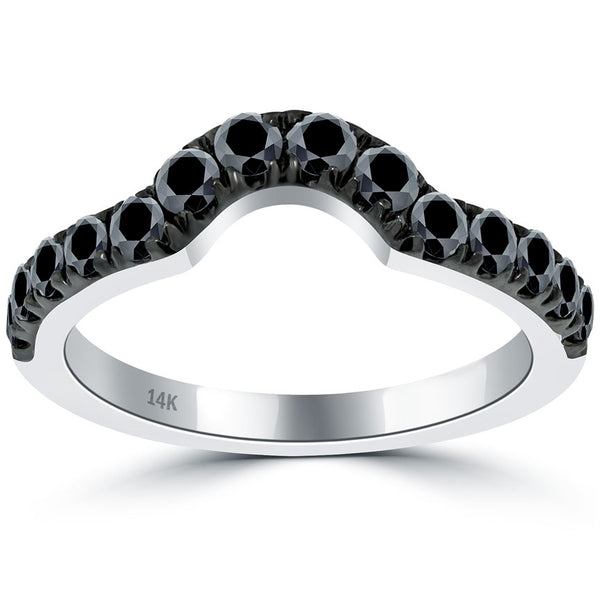 1.40 Carat Matching Black Diamond Wedding Band Ring With Curve 14k White Gold