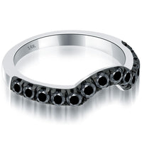 1.40 Carat Matching Black Diamond Wedding Band Ring With Curve 14k White Gold