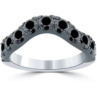 2.20 Carat Matching Black Diamond Wedding Band Ring With Curve 14k Black Gold