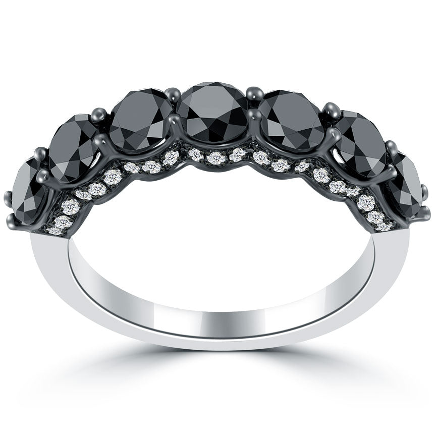 2.75ctw Black & White Diamond Wedding Band Ring Micro Pave 18k White Gold