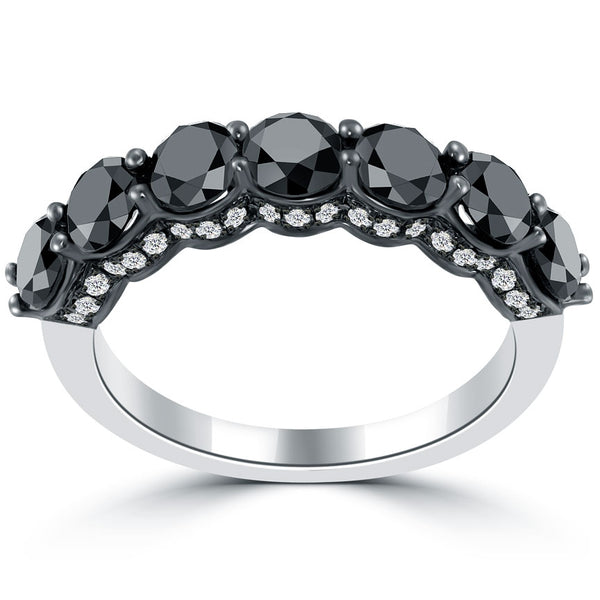 2.75ctw Black & White Diamond Wedding Band Ring Micro Pave 18k White Gold