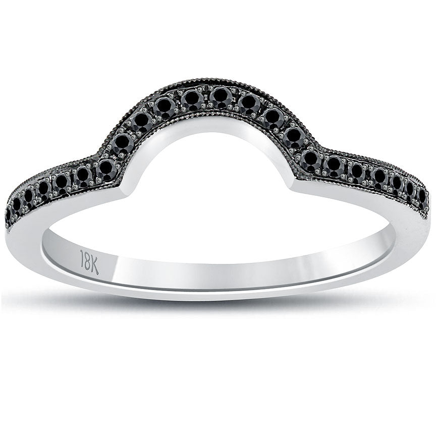 0.29 Carat Custom Curve Matching Black Diamond Wedding Band Ring 18k White Gold