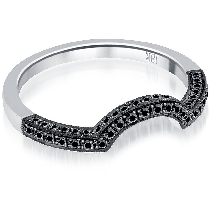 0.29 Carat Custom Curve Matching Black Diamond Wedding Band Ring 18k White Gold
