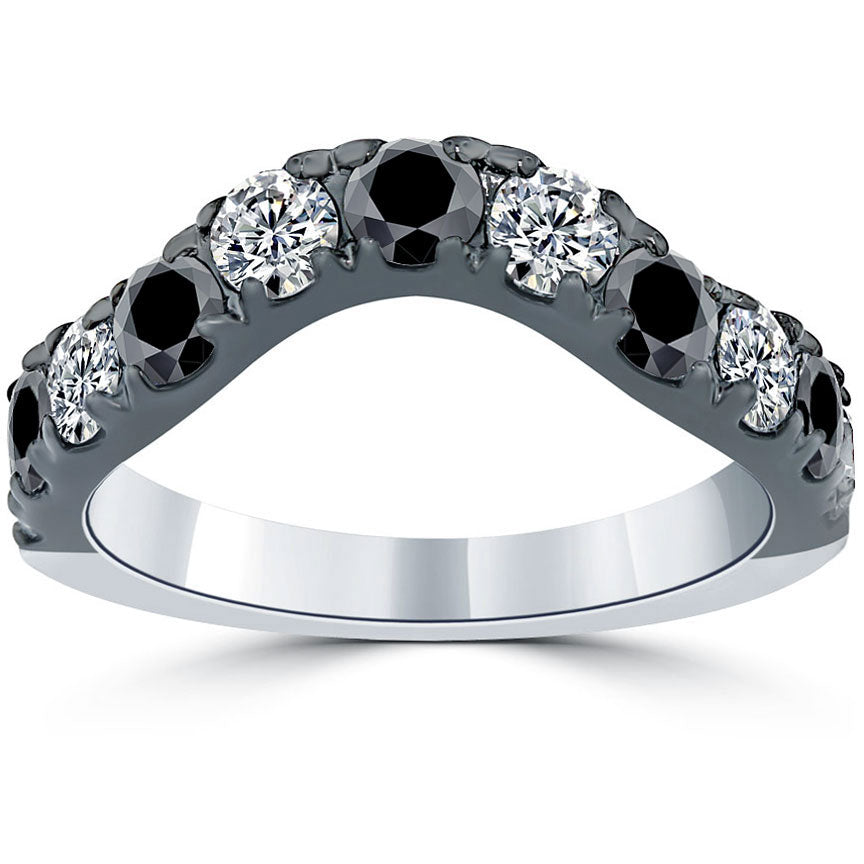 2.20 Carat Curve Matching Black & White Diamond Wedding Band Ring 14k Black Gold