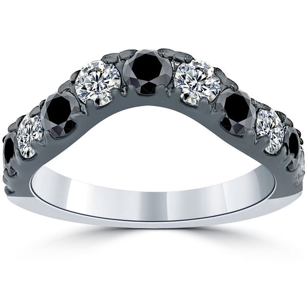 2.20 Carat Curve Matching Black & White Diamond Wedding Band Ring 14k Black Gold