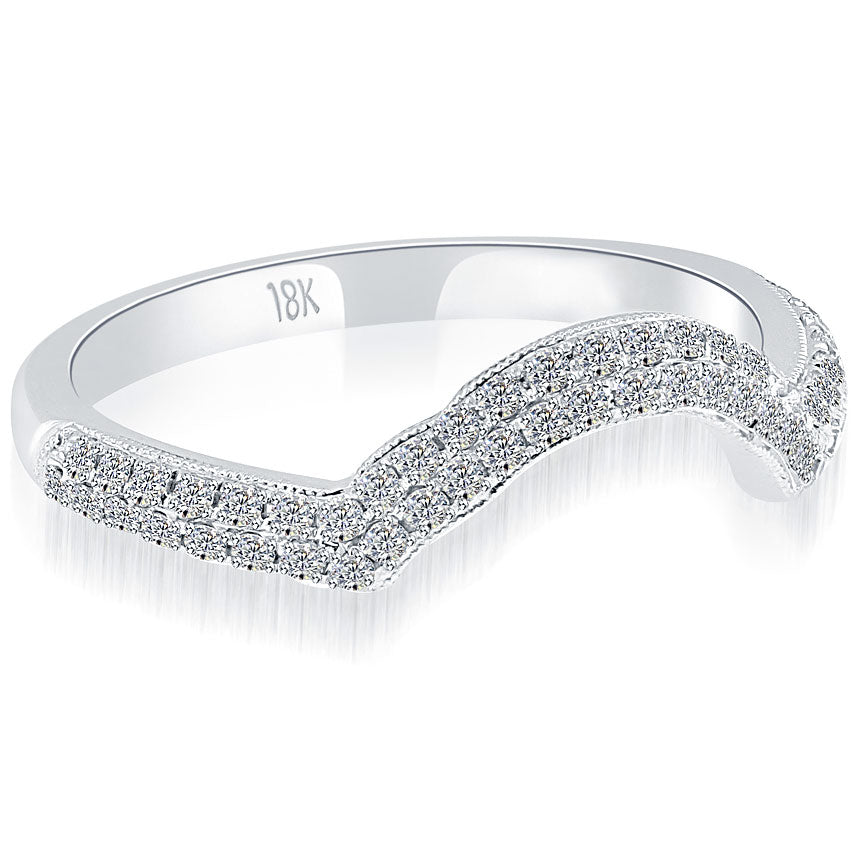 0.40 Carat Custom Curve Matching Diamond Wedding Band Ring 18k White Gold