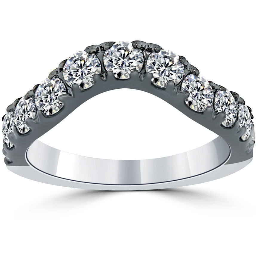 2.20 Carat F-VS Custom Curve Matching Diamond Wedding Band Ring 14k Black Gold