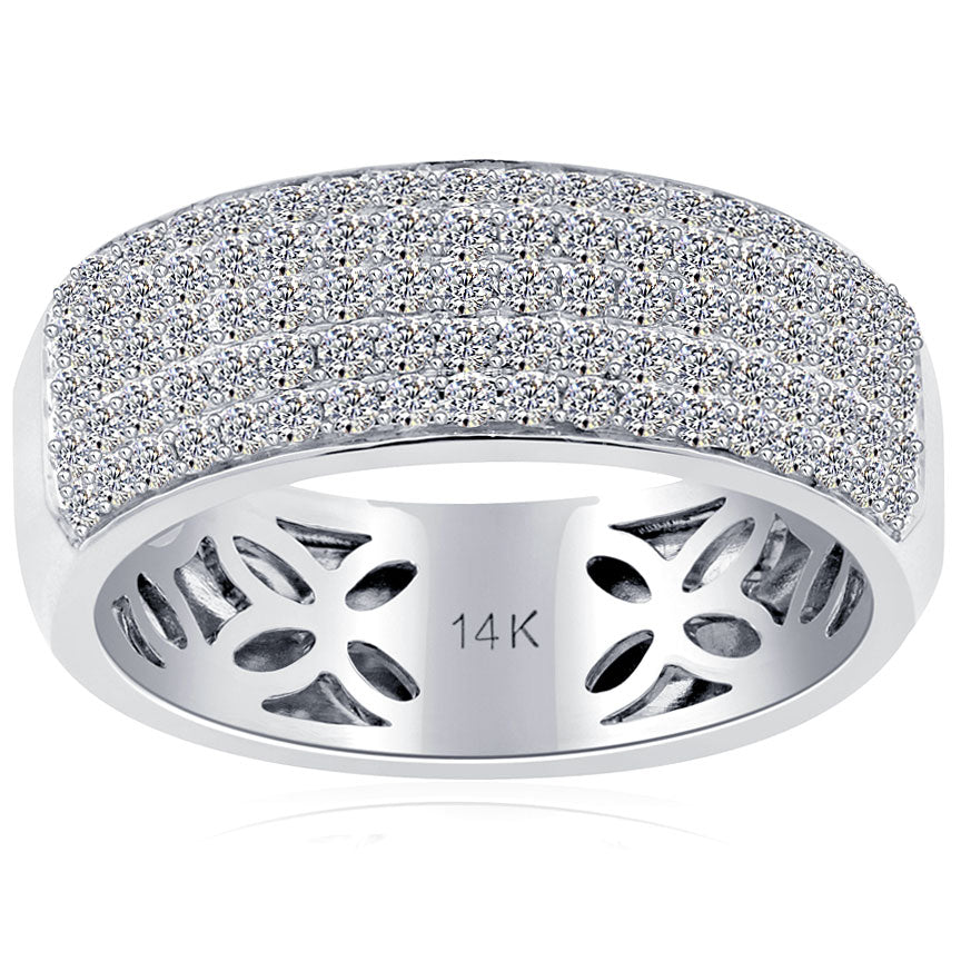 1.17ctw Natural Diamond Mens Pave Wedding Band Ring 14k White Gold Men Ring