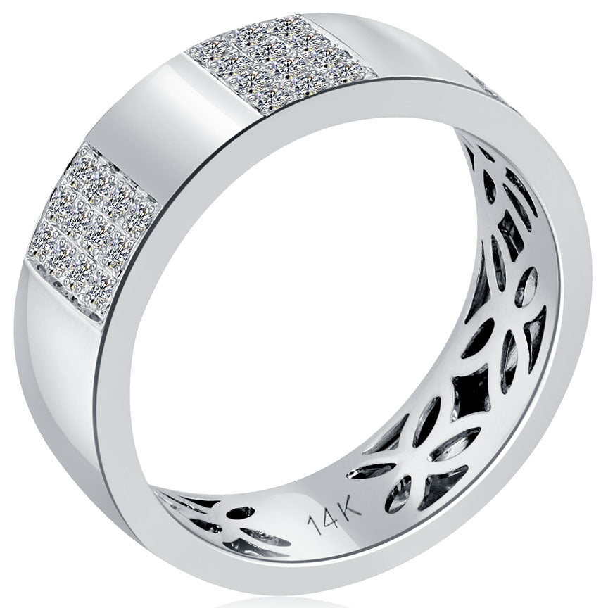 0.66ctw Natural Diamond Mens Pave Wedding Band Ring 14k White Gold Men Ring