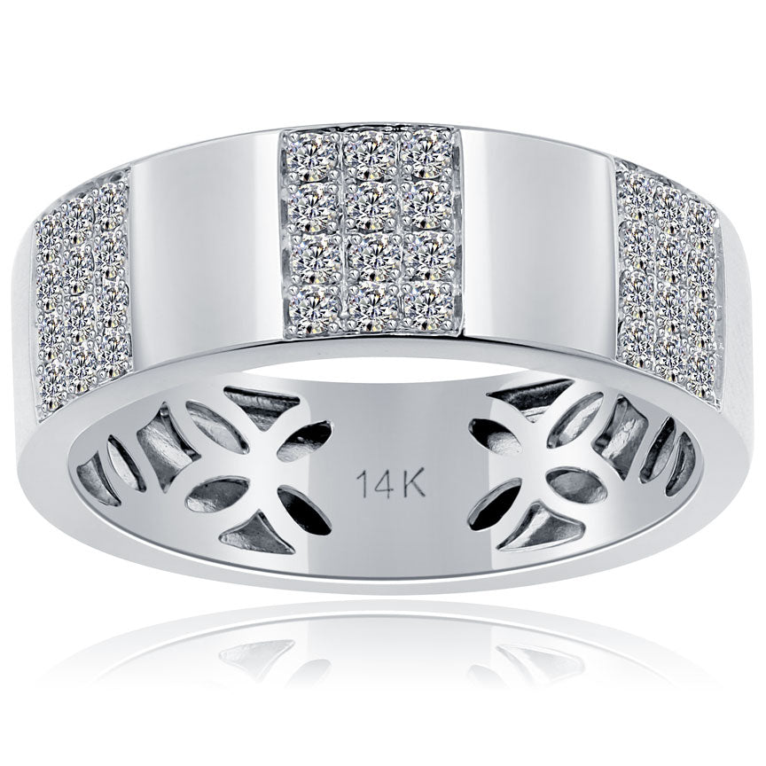 0.66 Carat Natural Diamond Mens Pave Wedding Band Ring 14k White Gold Men Ring