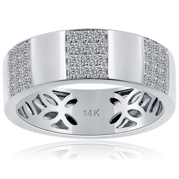 0.66ctw Natural Diamond Mens Pave Wedding Band Ring 14k White Gold Men Ring